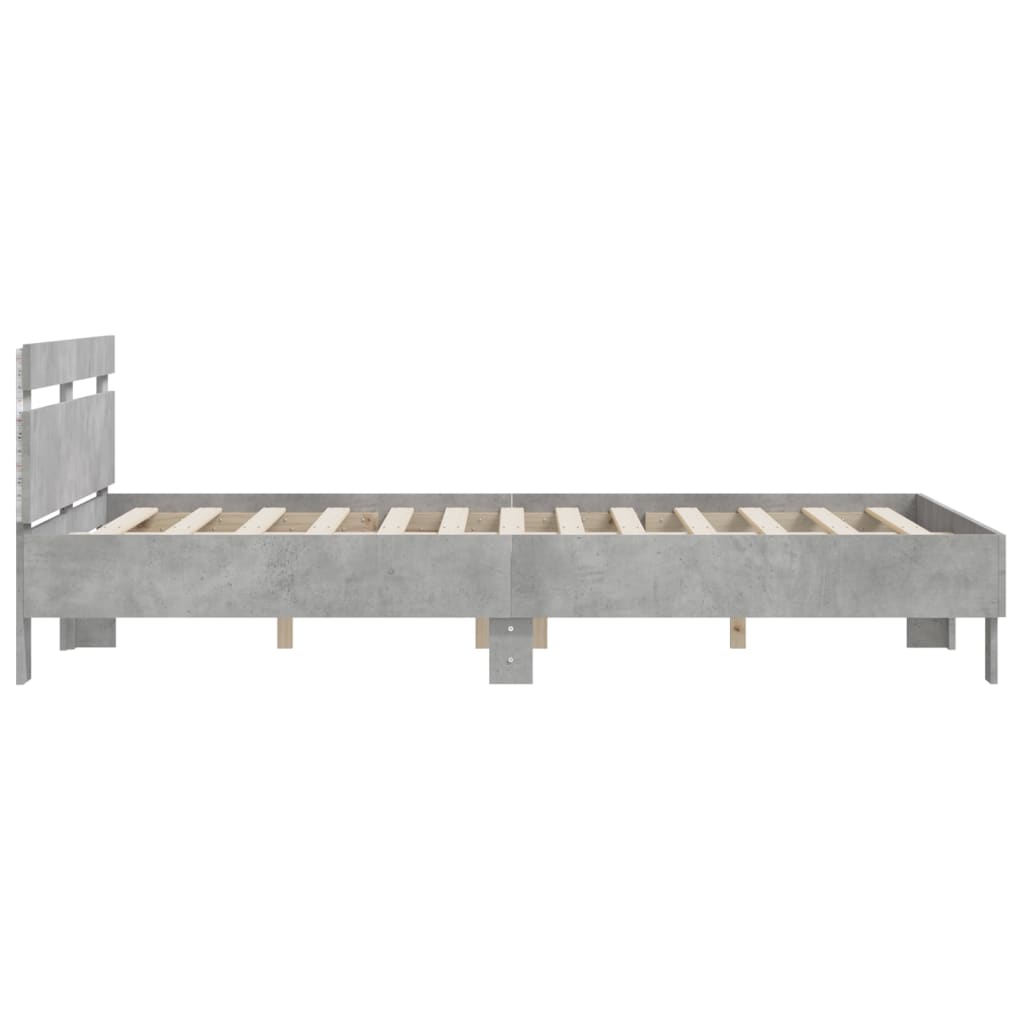 vidaXL Rama łóżka z wezgłowiem i LED, szarość betonu, 150x200 cm