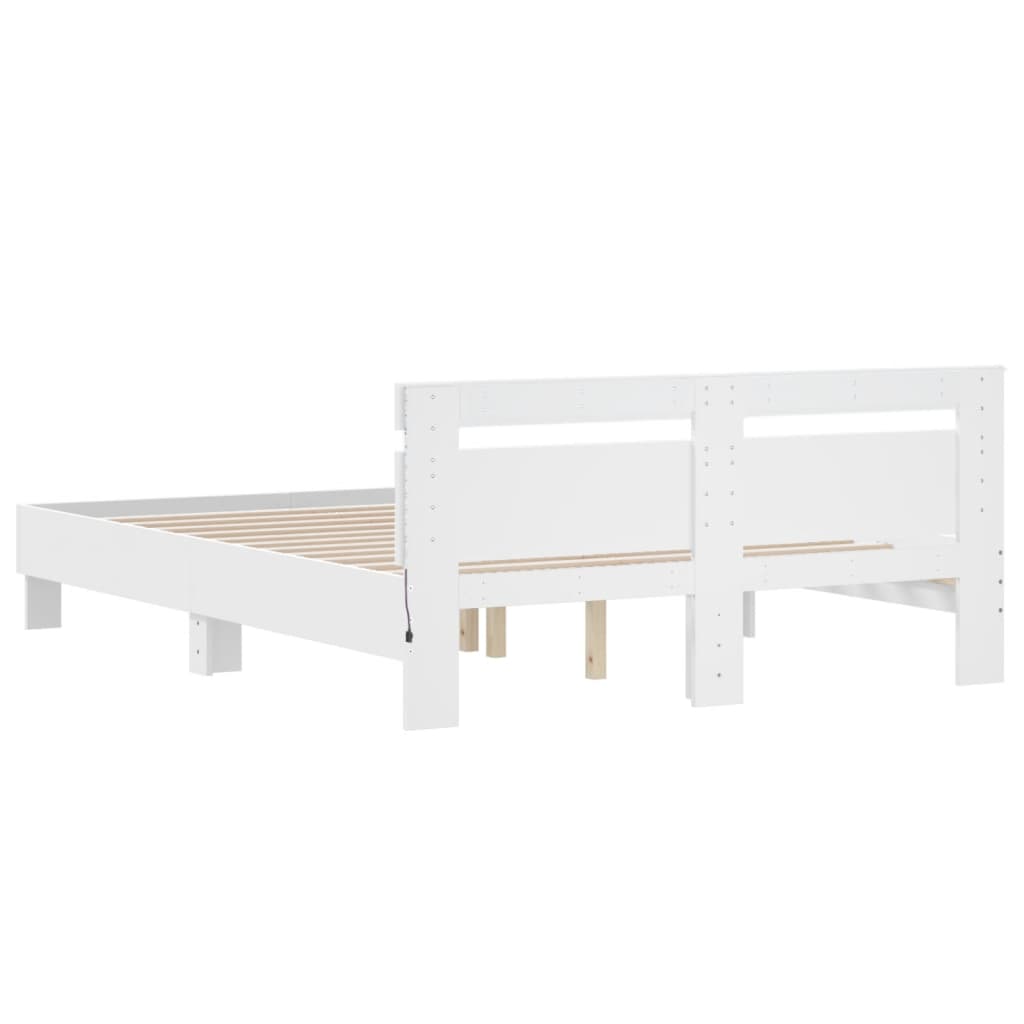 vidaXL Rama łóżka z wezgłowiem i LED, biała, 140x200 cm