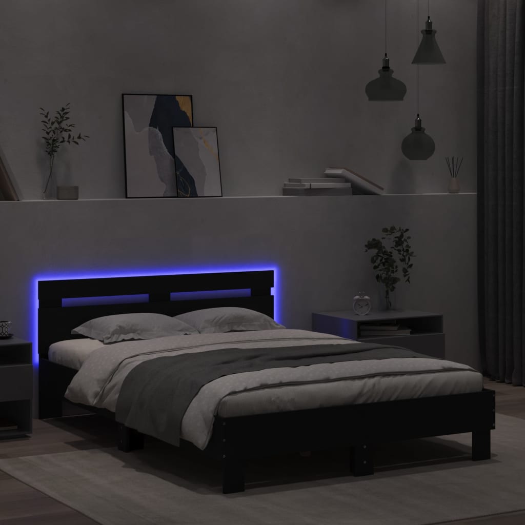 vidaXL Rama łóżka z wezgłowiem i LED, czarna, 120x200 cm