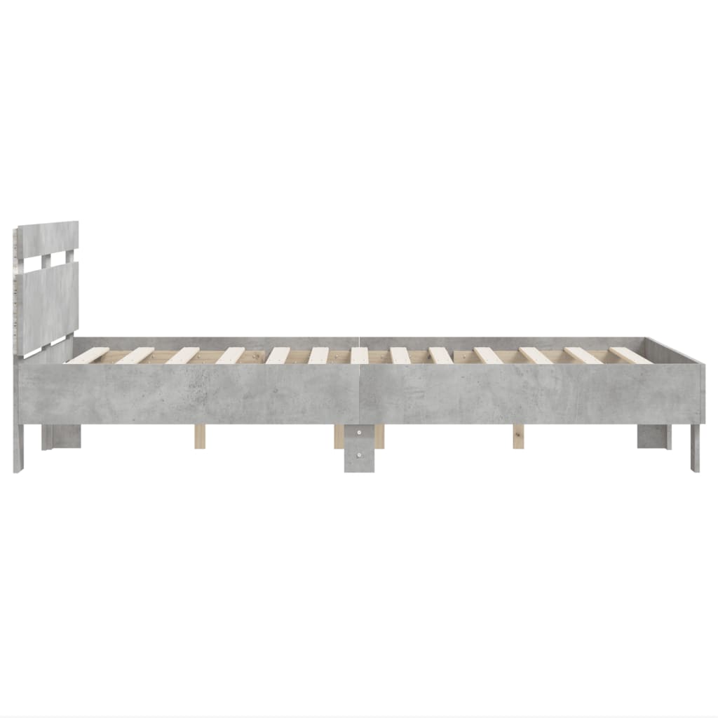 vidaXL Rama łóżka z wezgłowiem i LED, szarość betonu, 120x200 cm