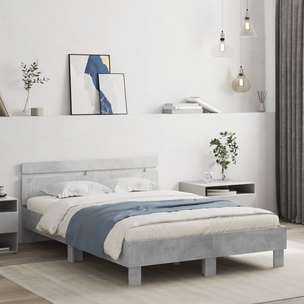 vidaXL Rama łóżka z wezgłowiem i LED, szarość betonu, 120x200 cm