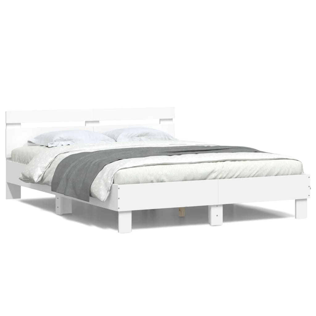 vidaXL Rama łóżka z wezgłowiem i LED, biała, 140x190 cm