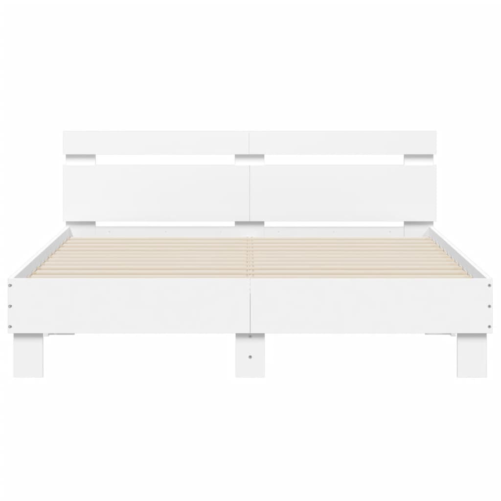 vidaXL Rama łóżka z wezgłowiem i LED, biała, 140x190 cm