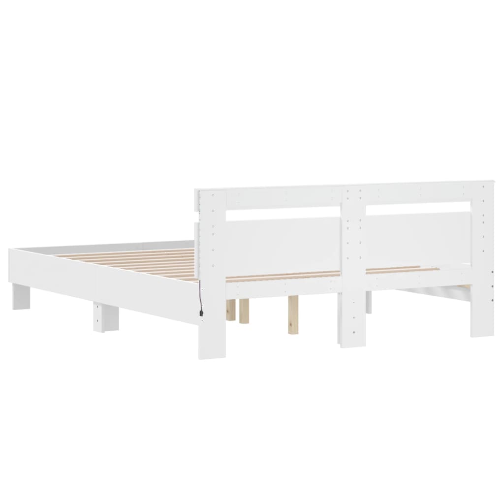 vidaXL Rama łóżka z wezgłowiem i LED, biała, 140x190 cm