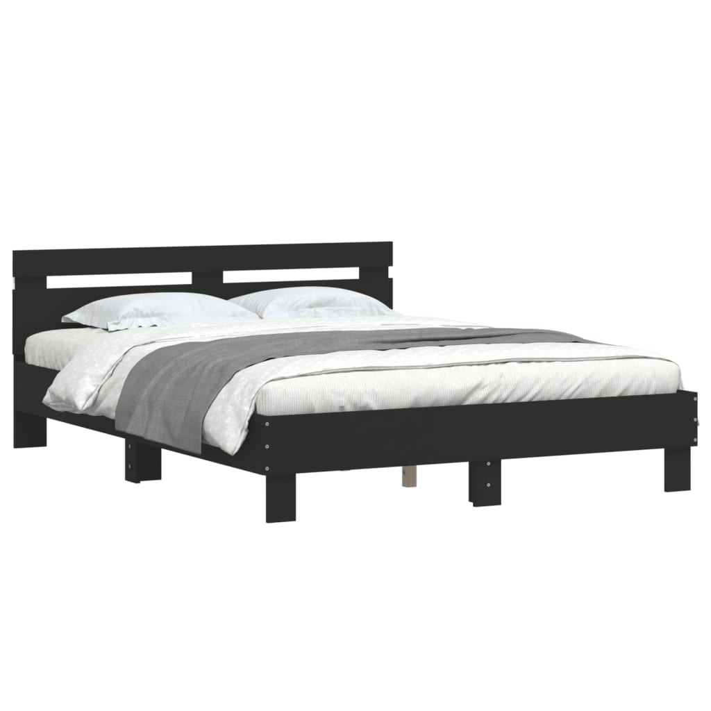 vidaXL Rama łóżka z wezgłowiem i LED, czarna, 140x190 cm