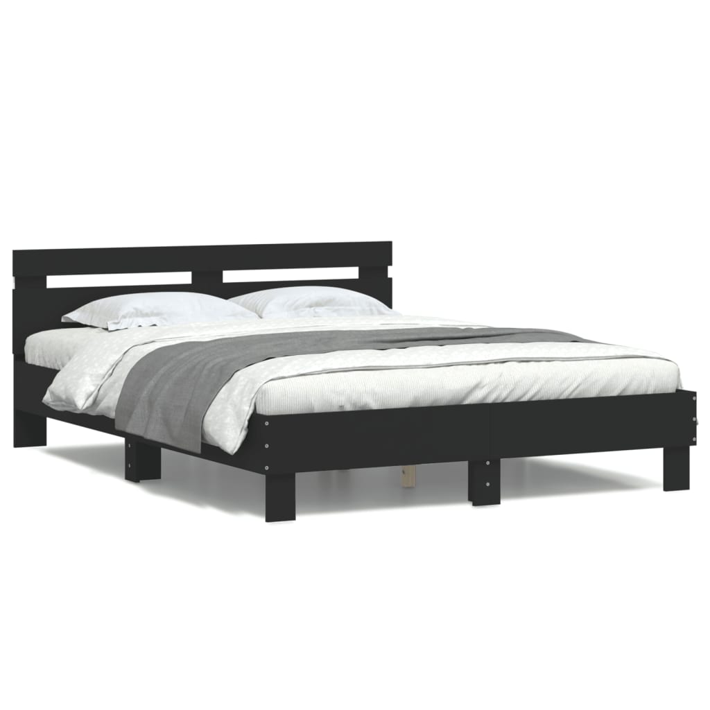 vidaXL Rama łóżka z wezgłowiem i LED, czarna, 140x190 cm