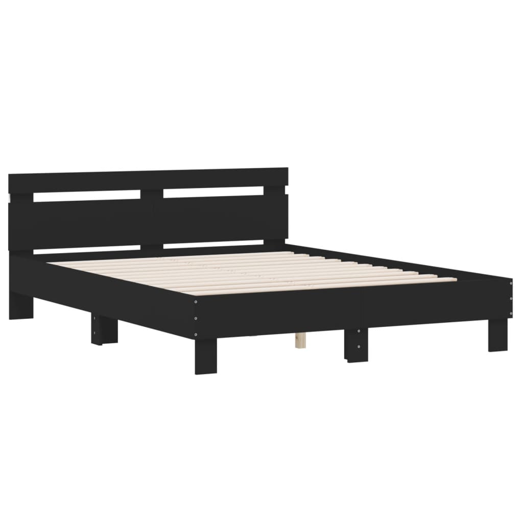 vidaXL Rama łóżka z wezgłowiem i LED, czarna, 140x190 cm