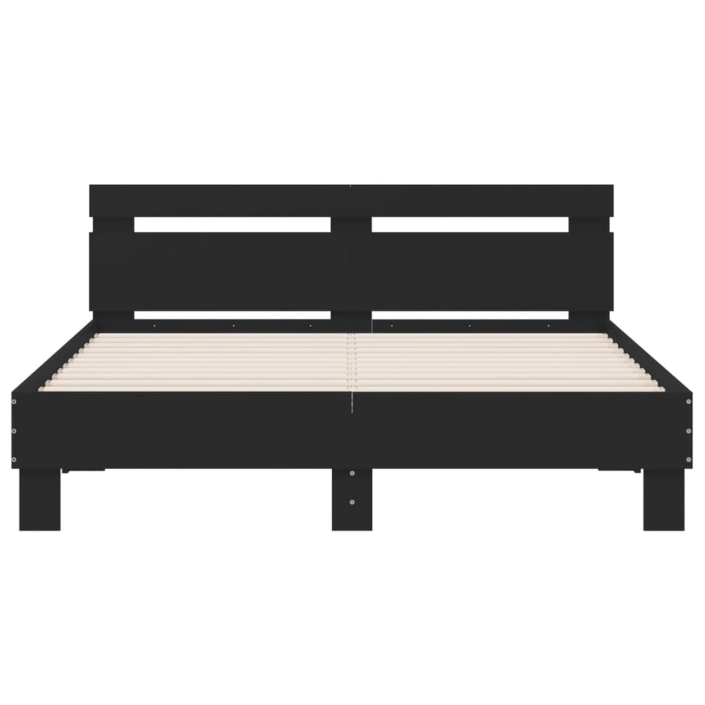 vidaXL Rama łóżka z wezgłowiem i LED, czarna, 140x190 cm