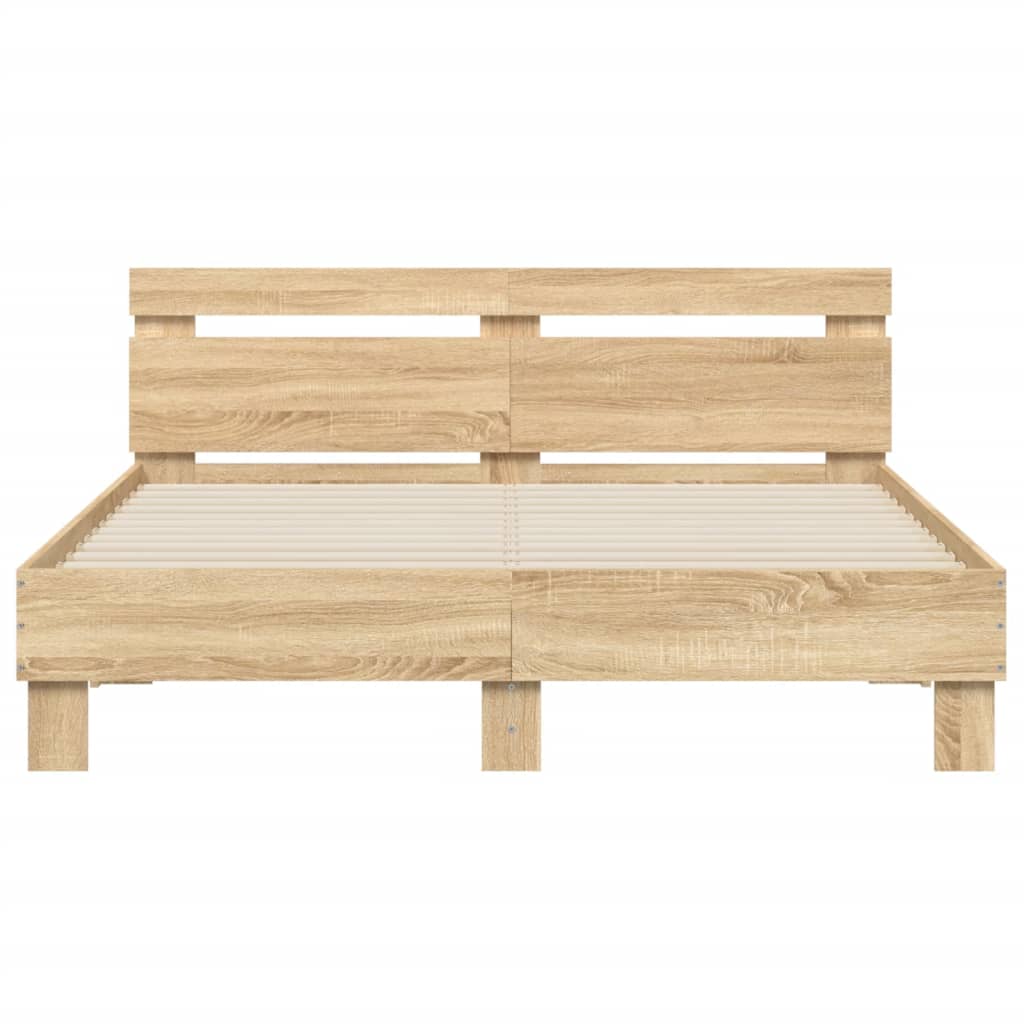 vidaXL Rama łóżka z wezgłowiem i LED, dąb sonoma, 140x190 cm