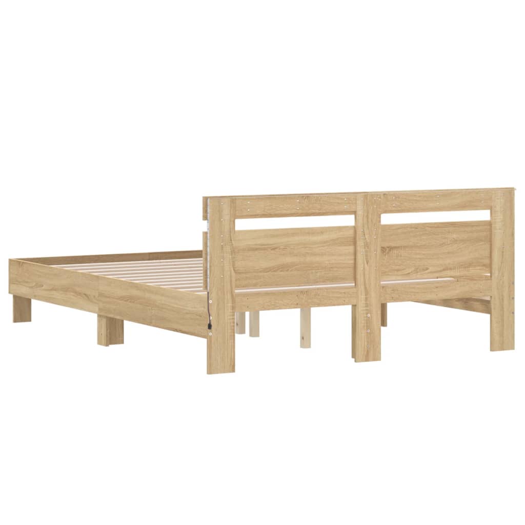 vidaXL Rama łóżka z wezgłowiem i LED, dąb sonoma, 140x190 cm