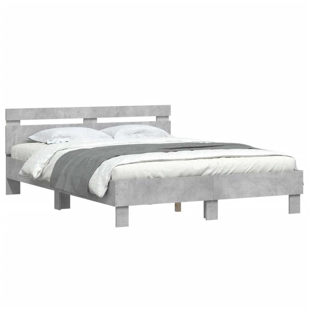vidaXL Rama łóżka z wezgłowiem i LED, szarość betonu, 140x190 cm