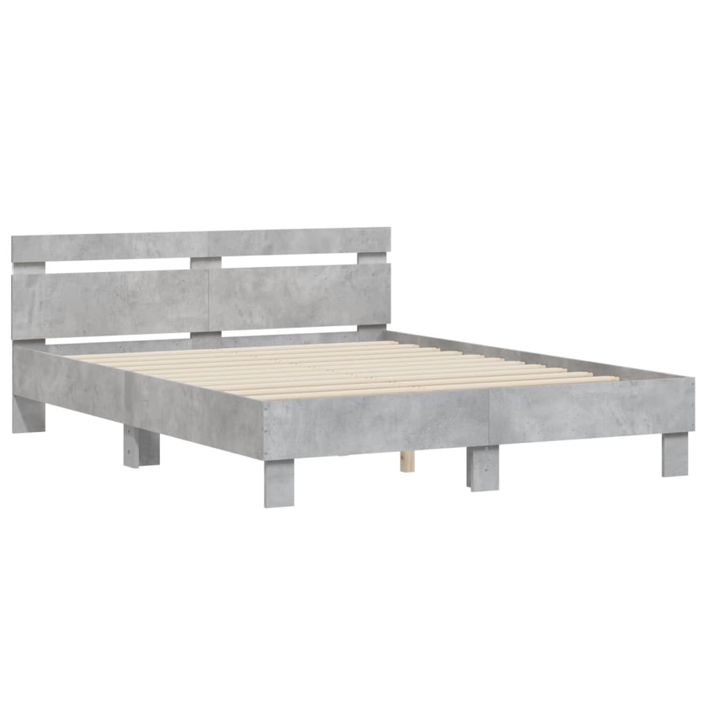 vidaXL Rama łóżka z wezgłowiem i LED, szarość betonu, 140x190 cm