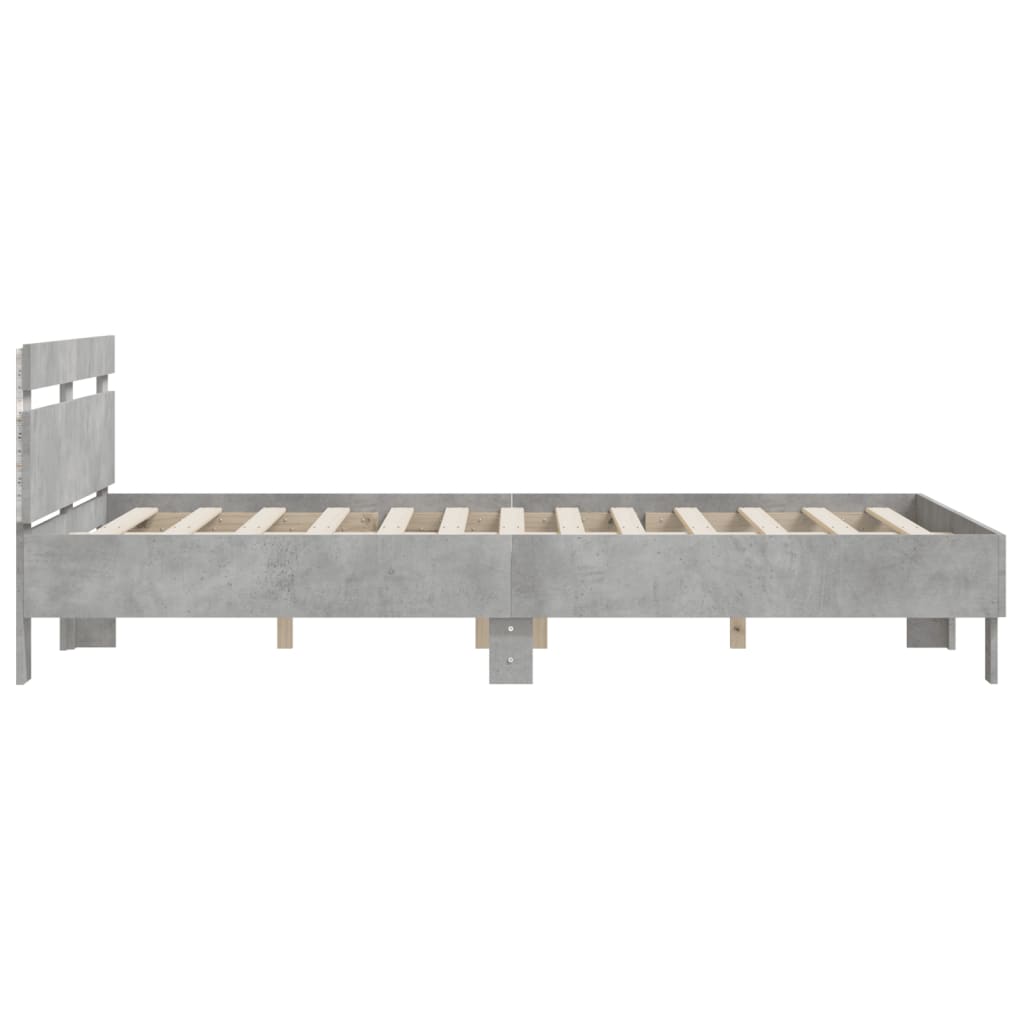 vidaXL Rama łóżka z wezgłowiem i LED, szarość betonu, 140x190 cm