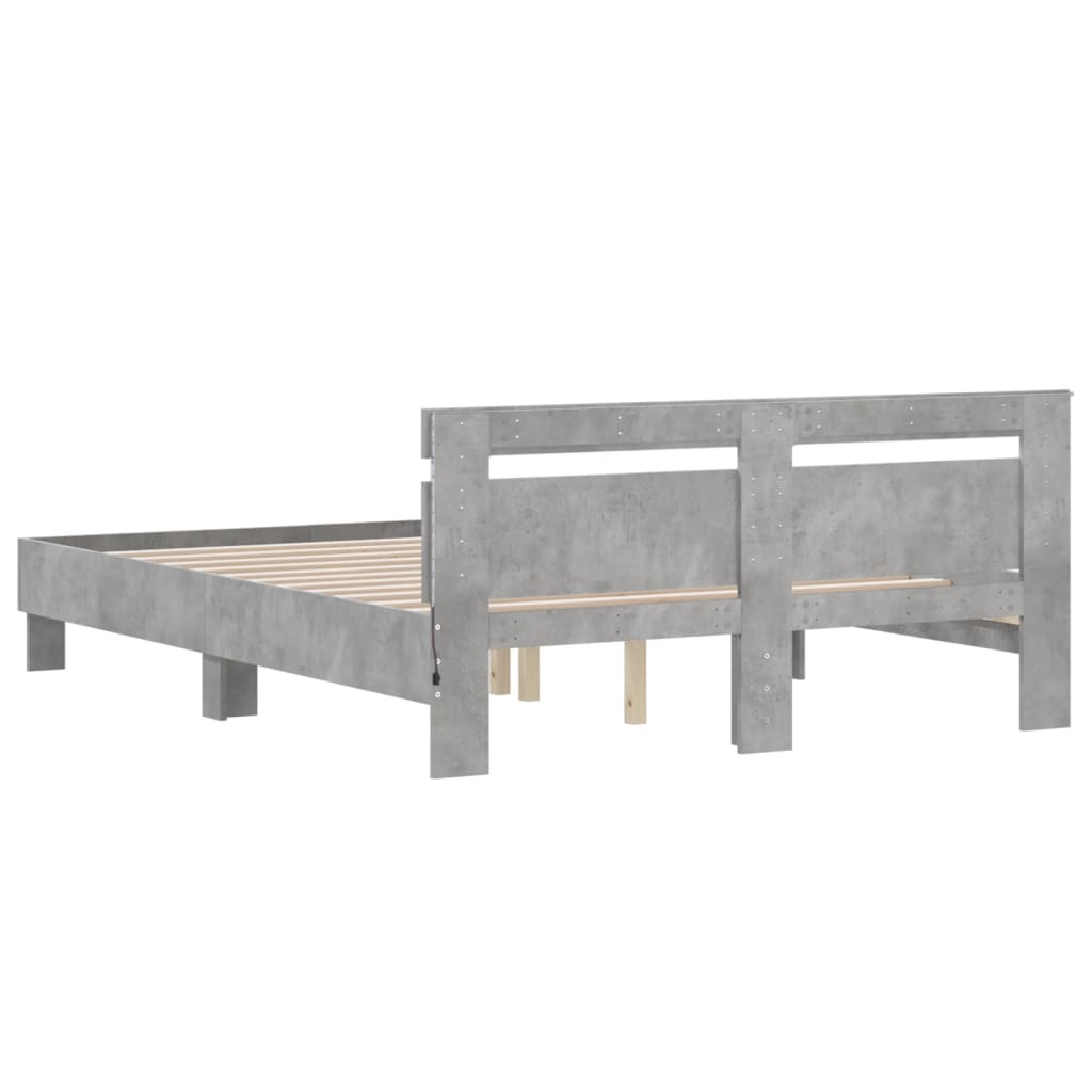 vidaXL Rama łóżka z wezgłowiem i LED, szarość betonu, 140x190 cm