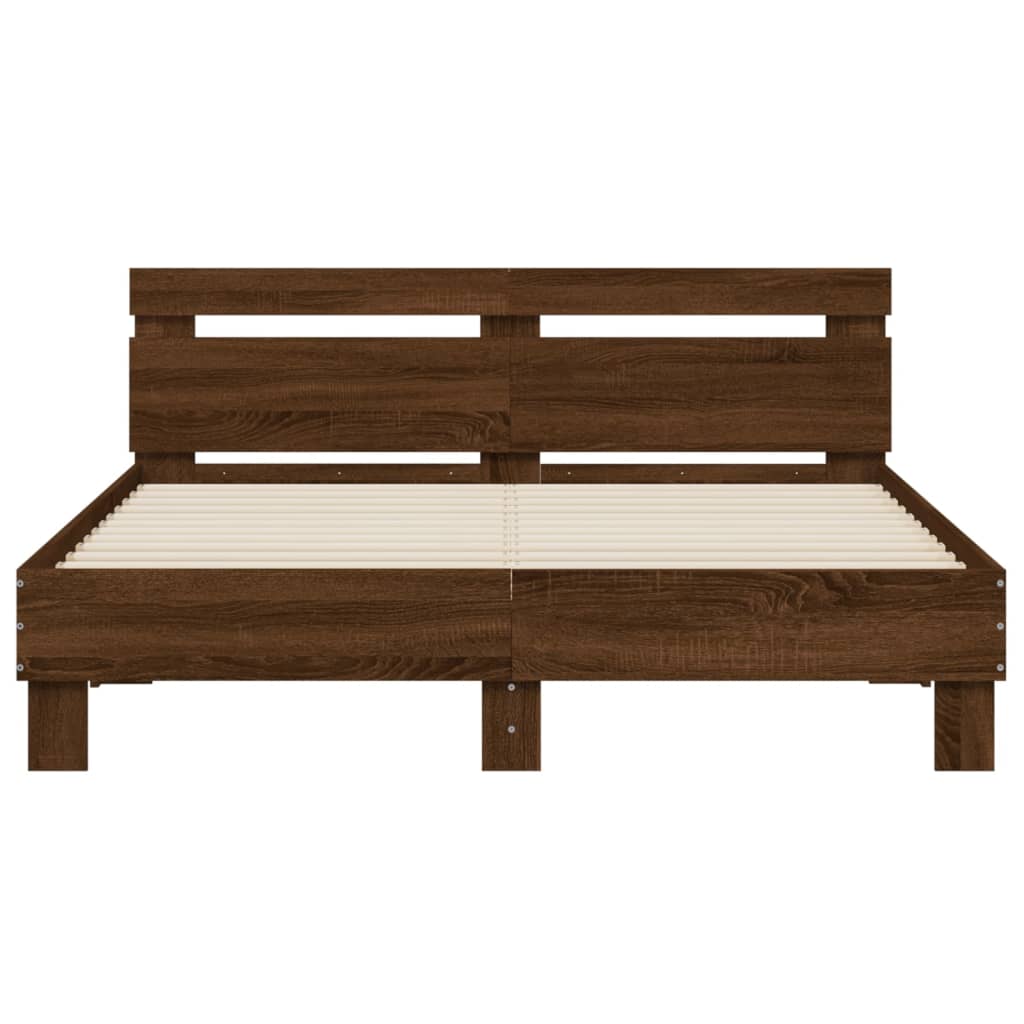 vidaXL Rama łóżka z wezgłowiem i LED, brązowy dąb, 140x190 cm