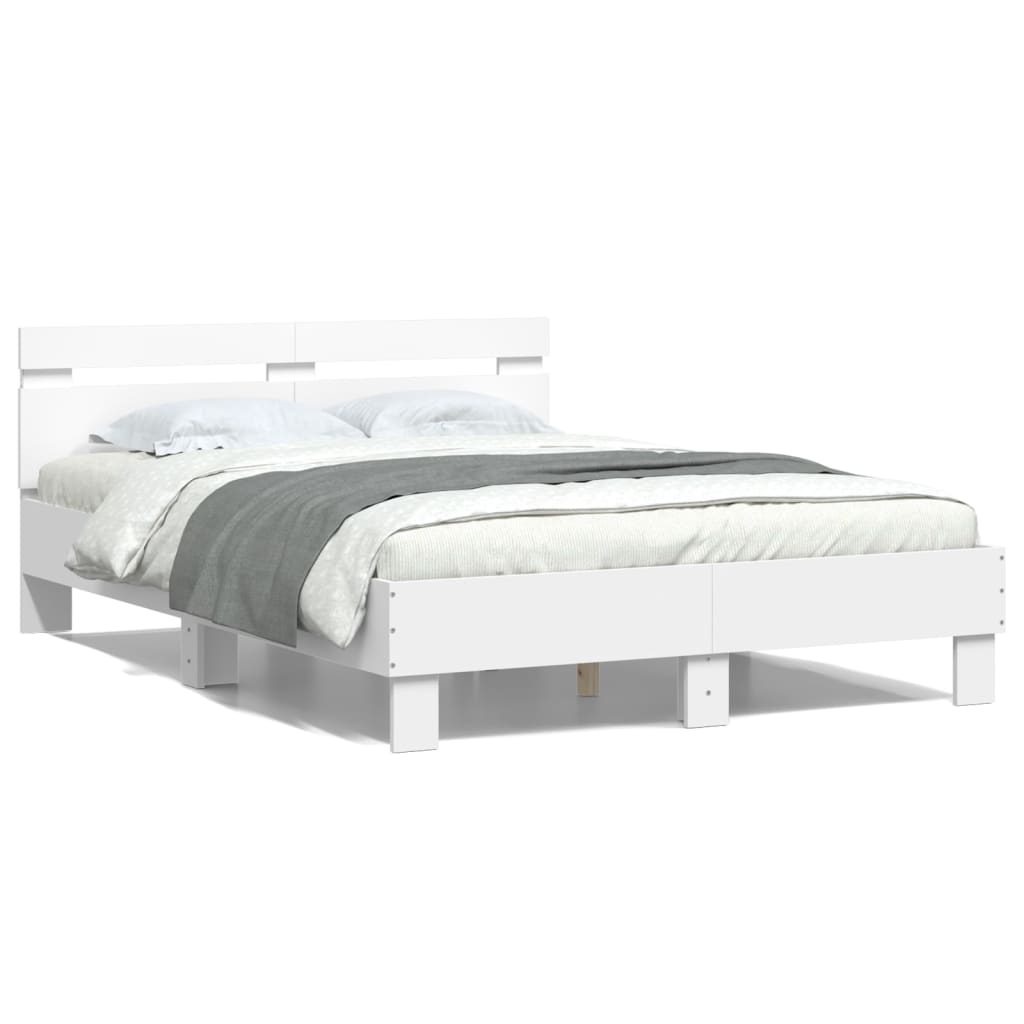 vidaXL Rama łóżka z wezgłowiem i LED, biała, 135x190 cm