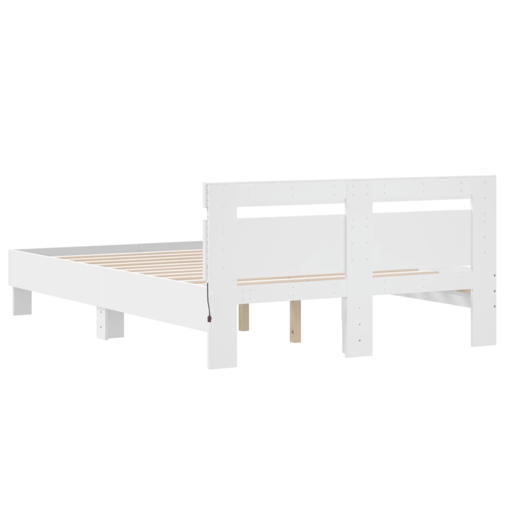 vidaXL Rama łóżka z wezgłowiem i LED, biała, 135x190 cm