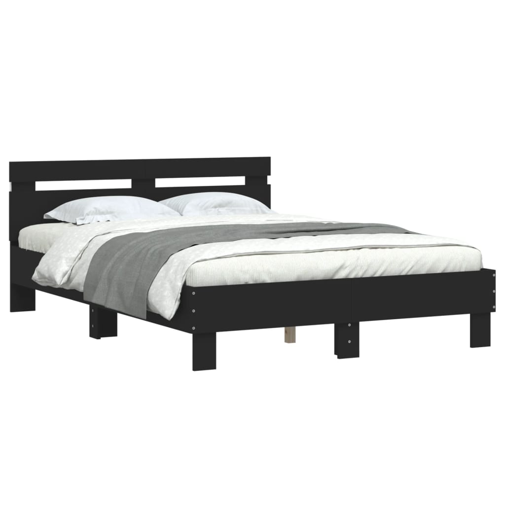vidaXL Rama łóżka z wezgłowiem i LED, czarna, 135x190 cm
