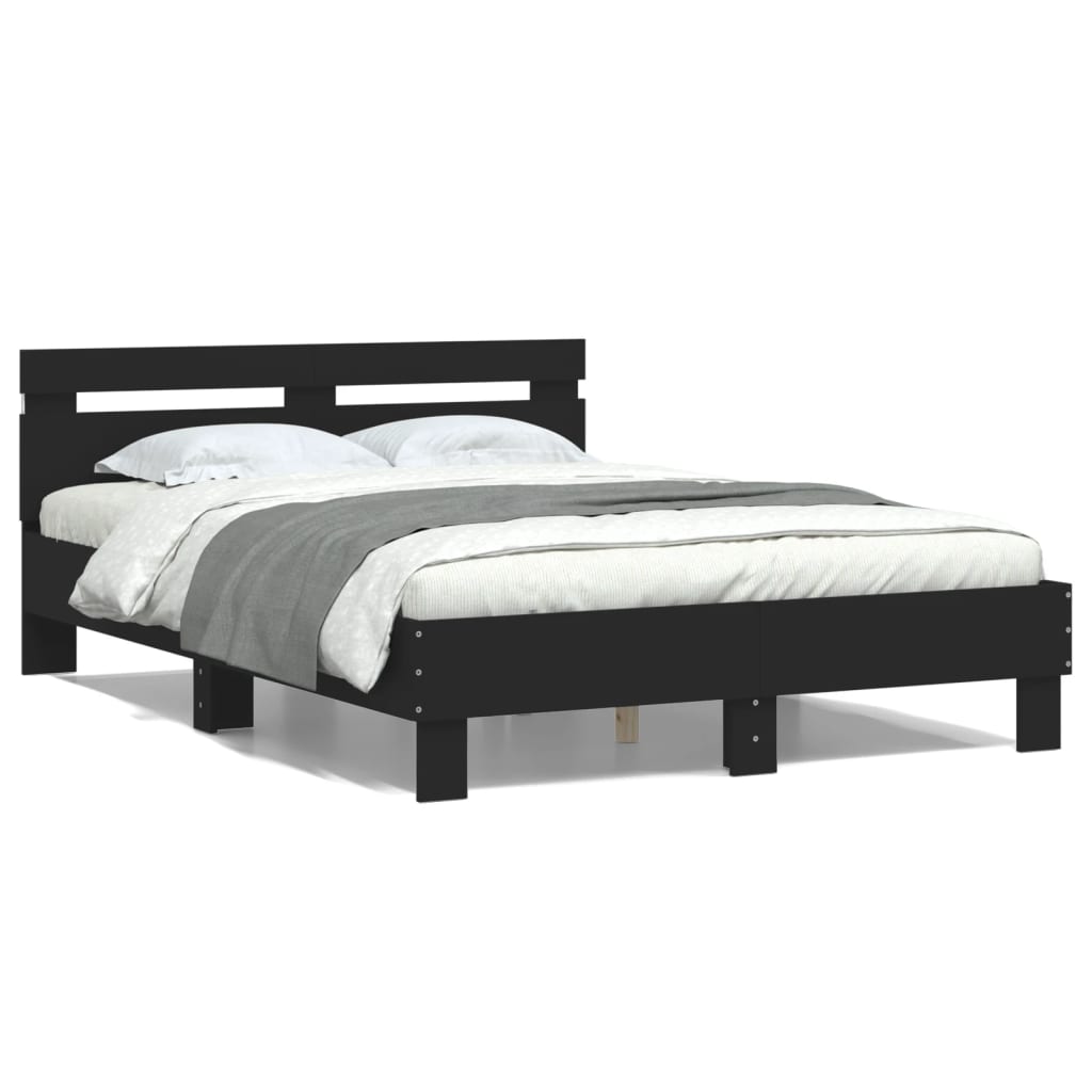 vidaXL Rama łóżka z wezgłowiem i LED, czarna, 135x190 cm