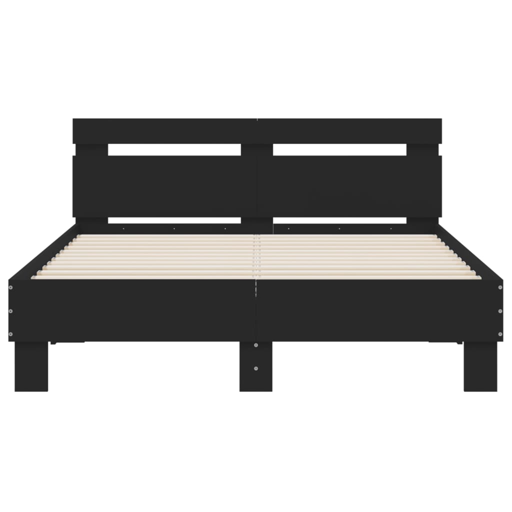 vidaXL Rama łóżka z wezgłowiem i LED, czarna, 135x190 cm