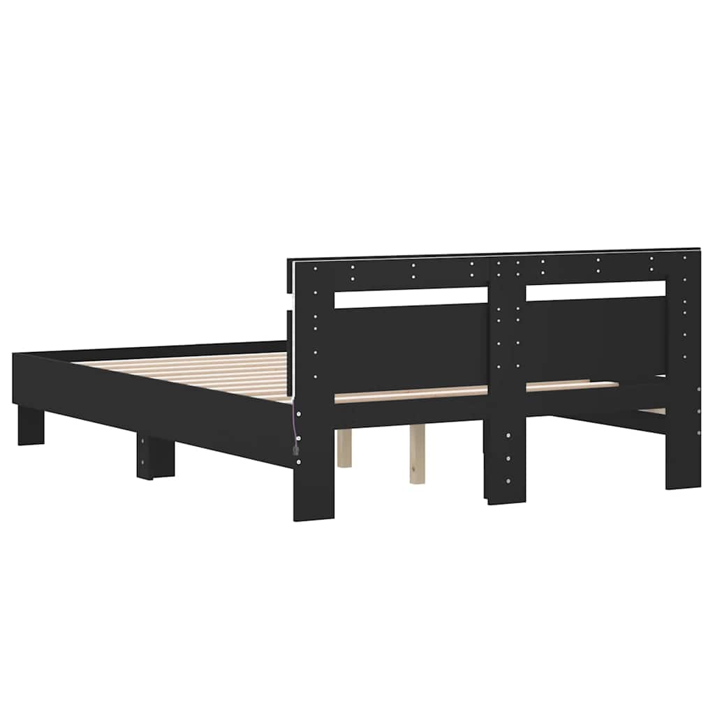 vidaXL Rama łóżka z wezgłowiem i LED, czarna, 135x190 cm