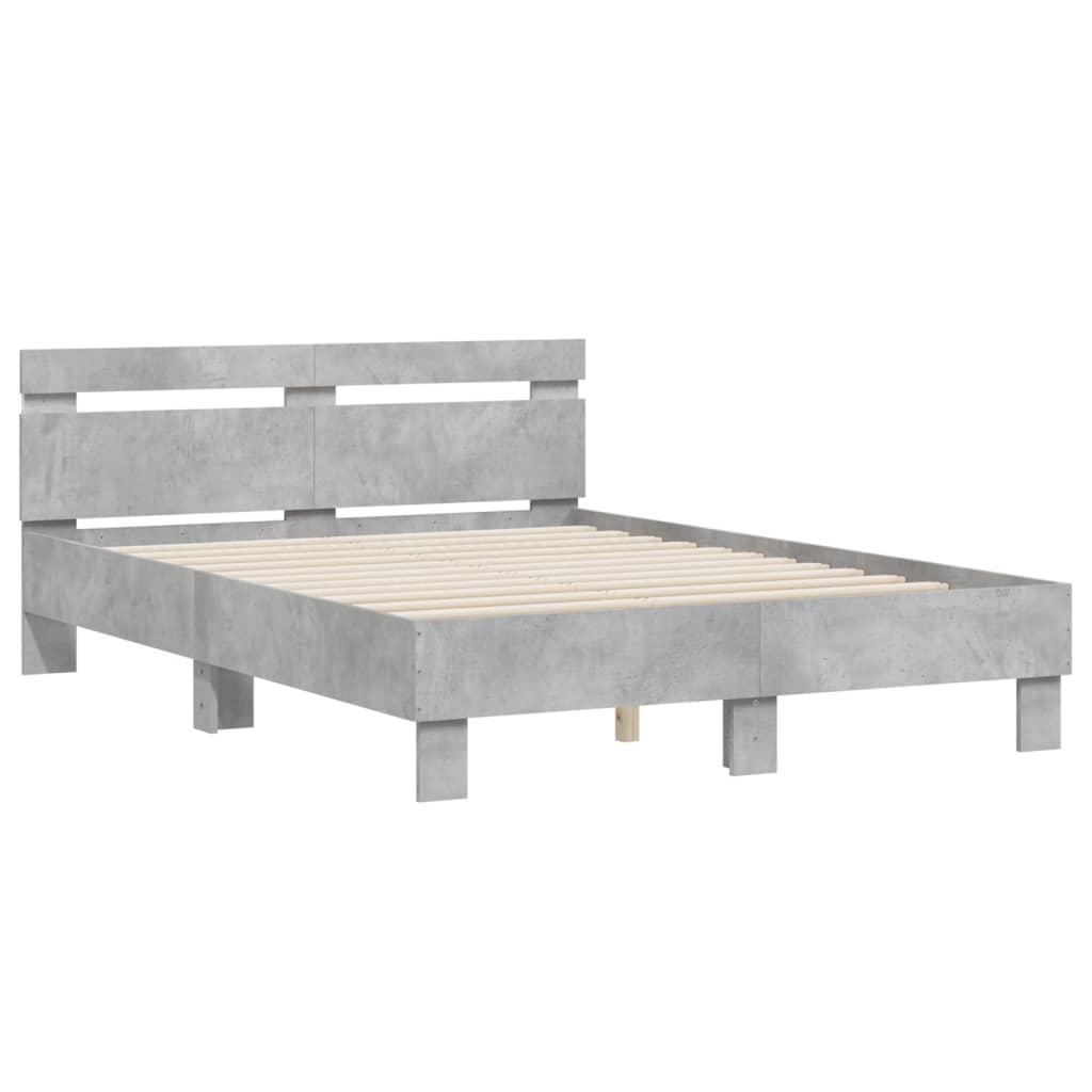 vidaXL Rama łóżka z wezgłowiem i LED, szarość betonu, 135x190 cm