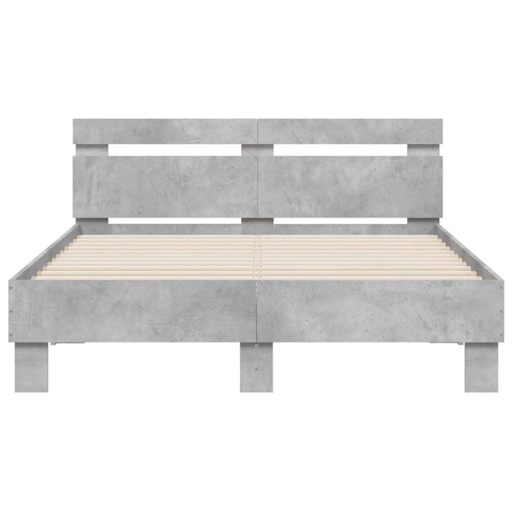 vidaXL Rama łóżka z wezgłowiem i LED, szarość betonu, 135x190 cm