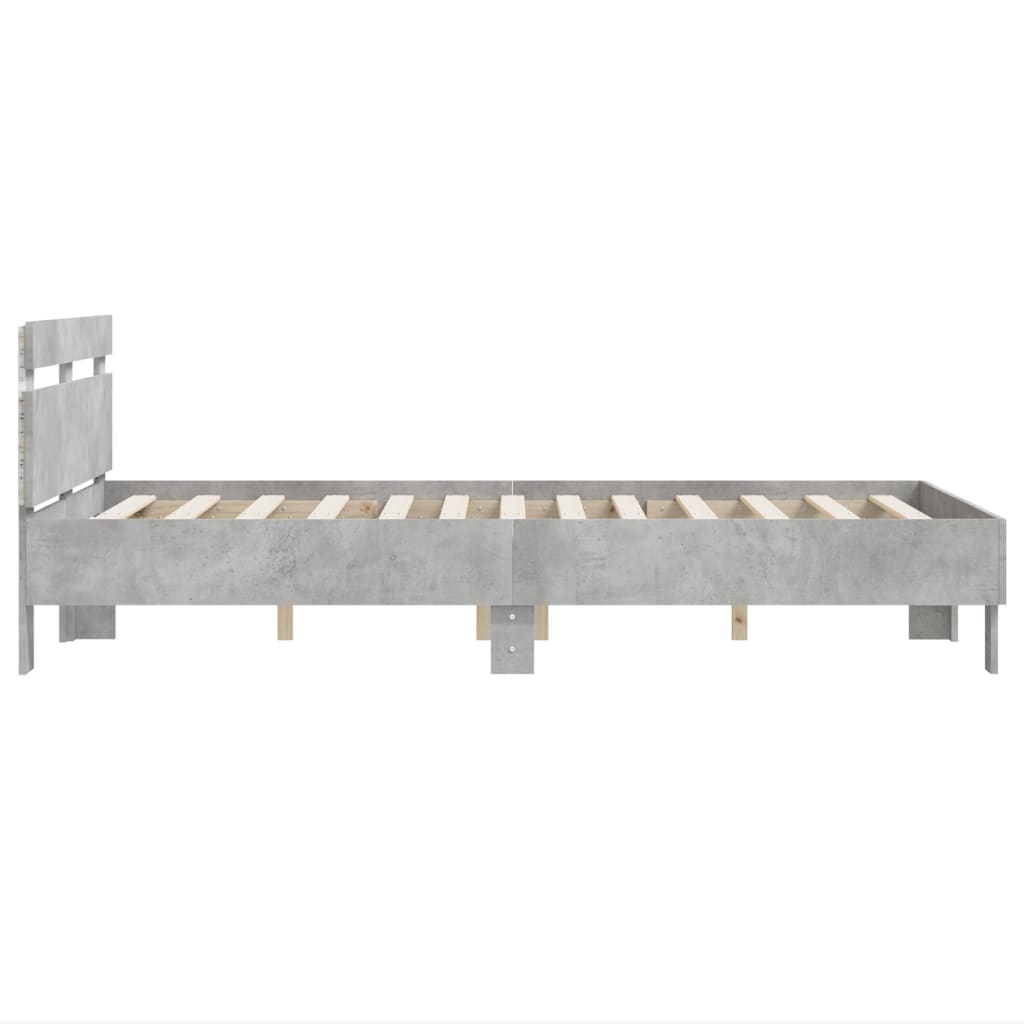 vidaXL Rama łóżka z wezgłowiem i LED, szarość betonu, 135x190 cm