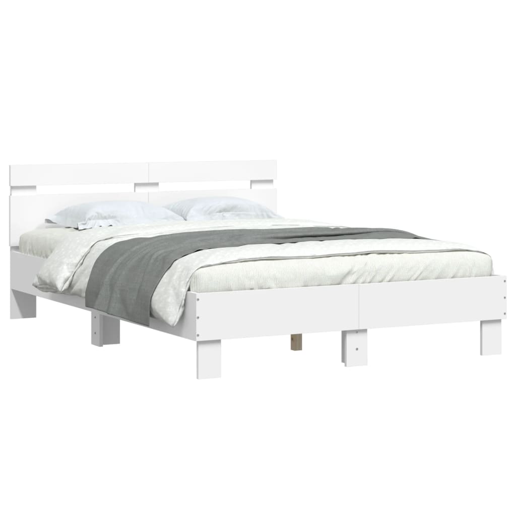 vidaXL Rama łóżka z wezgłowiem i LED, biała, 120x190 cm