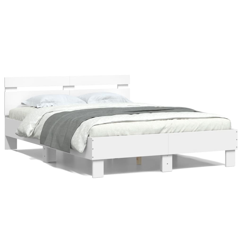 vidaXL Rama łóżka z wezgłowiem i LED, biała, 120x190 cm