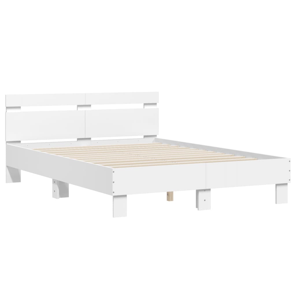 vidaXL Rama łóżka z wezgłowiem i LED, biała, 120x190 cm