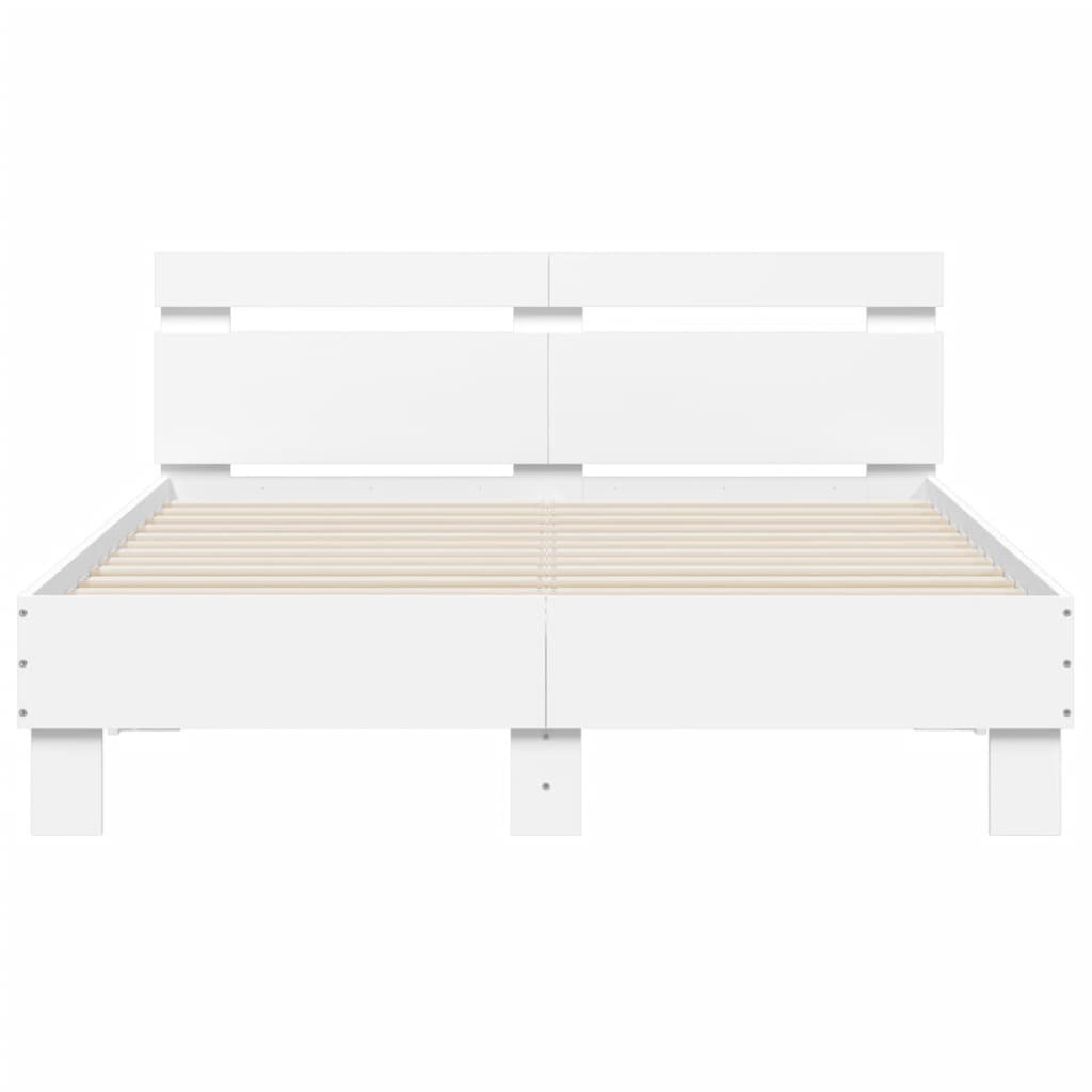 vidaXL Rama łóżka z wezgłowiem i LED, biała, 120x190 cm