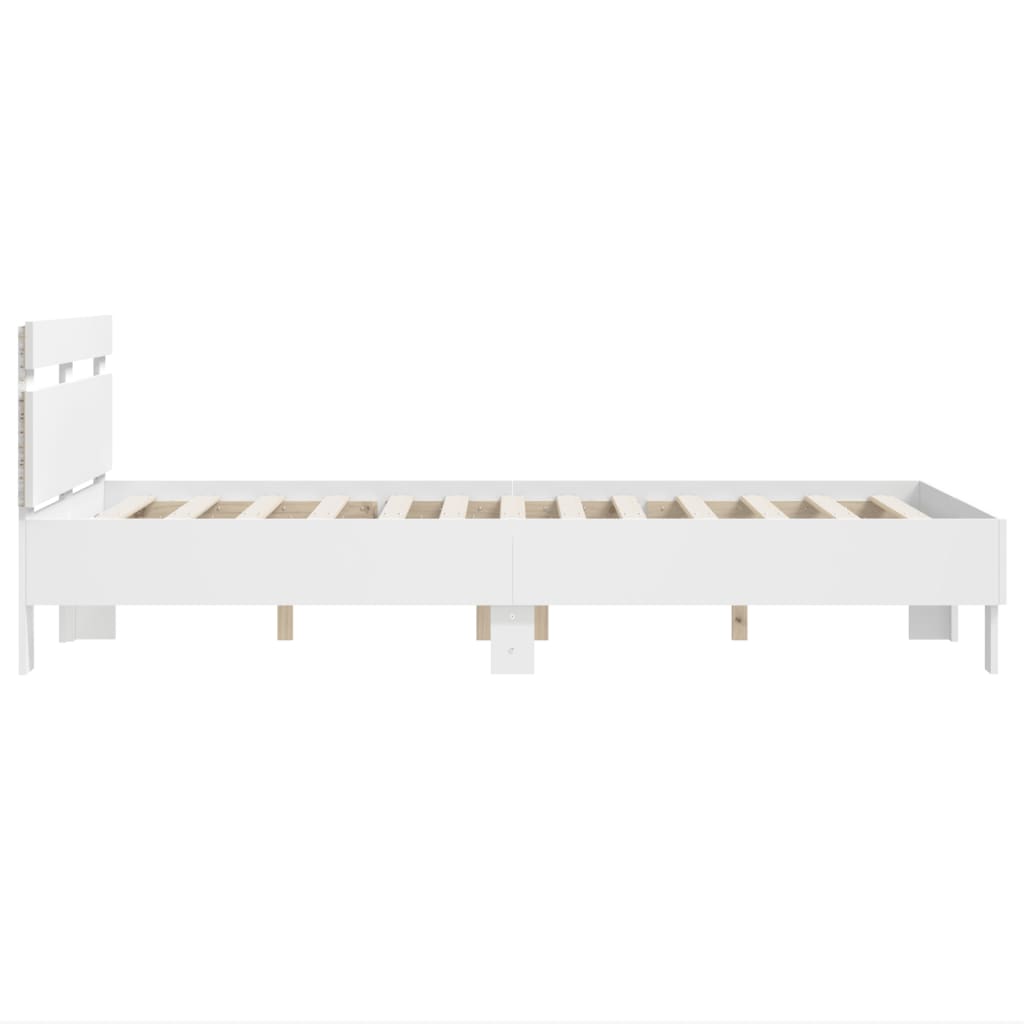 vidaXL Rama łóżka z wezgłowiem i LED, biała, 120x190 cm