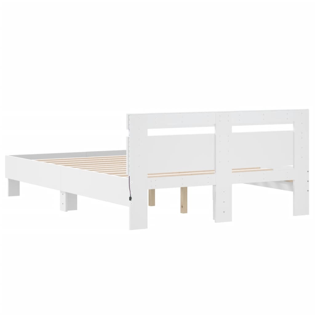 vidaXL Rama łóżka z wezgłowiem i LED, biała, 120x190 cm