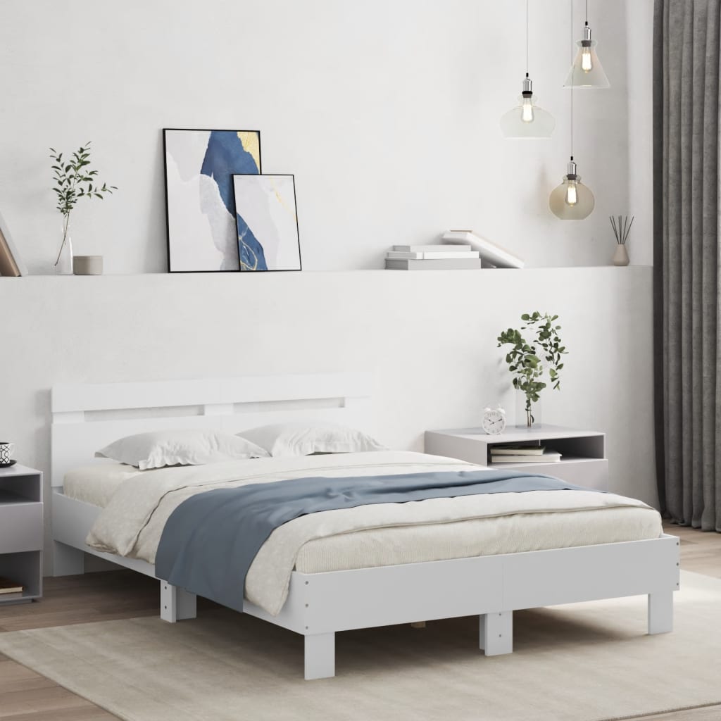 vidaXL Rama łóżka z wezgłowiem i LED, biała, 120x190 cm