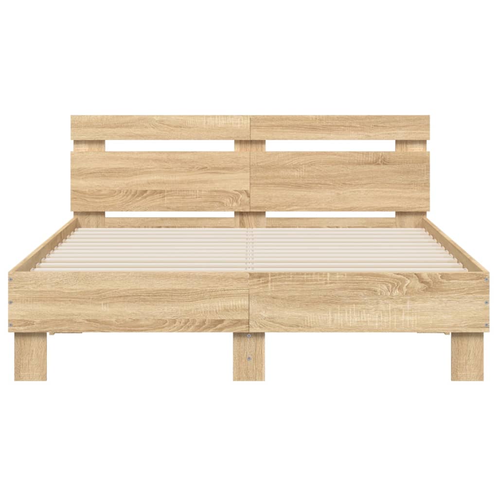 vidaXL Rama łóżka z wezgłowiem i LED, dąb sonoma, 120x190 cm