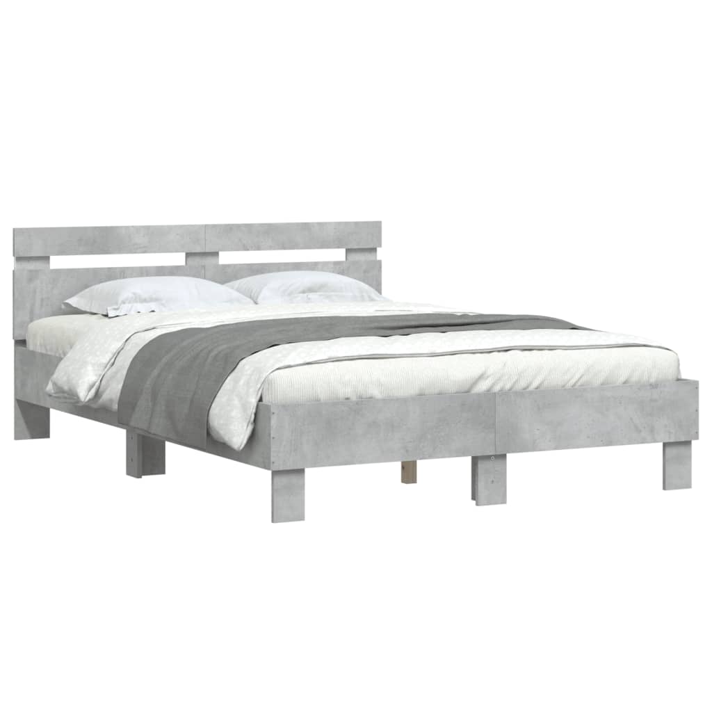 vidaXL Rama łóżka z wezgłowiem i LED, szarość betonu, 120x190 cm