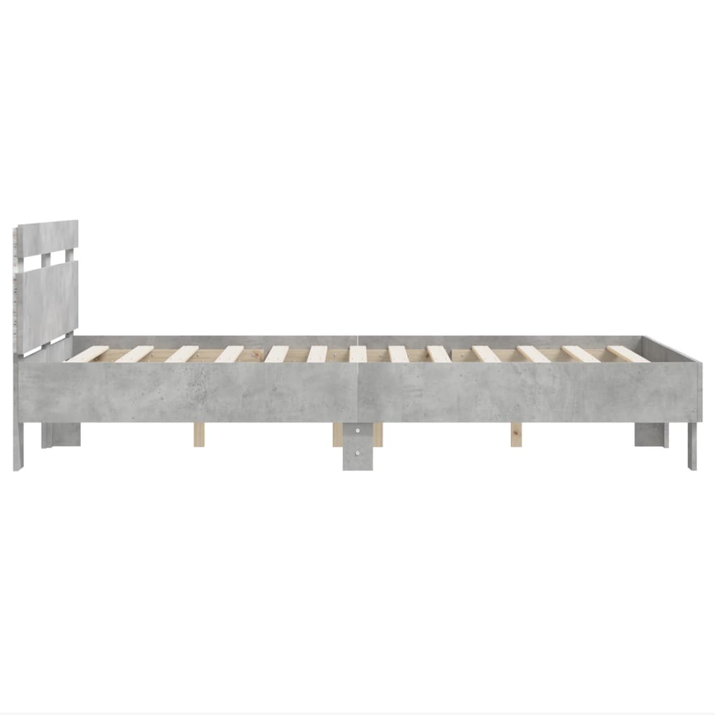 vidaXL Rama łóżka z wezgłowiem i LED, szarość betonu, 120x190 cm