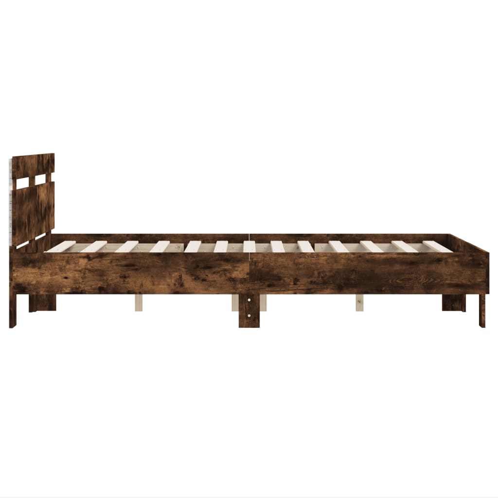 vidaXL Rama łóżka z wezgłowiem i LED, przydymiony dąb, 120x190 cm