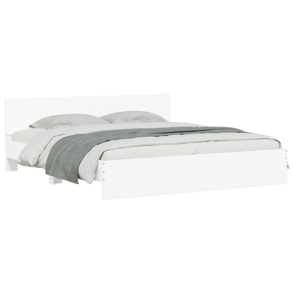vidaXL Rama łóżka z wezgłowiem i LED, biała, 200x200 cm
