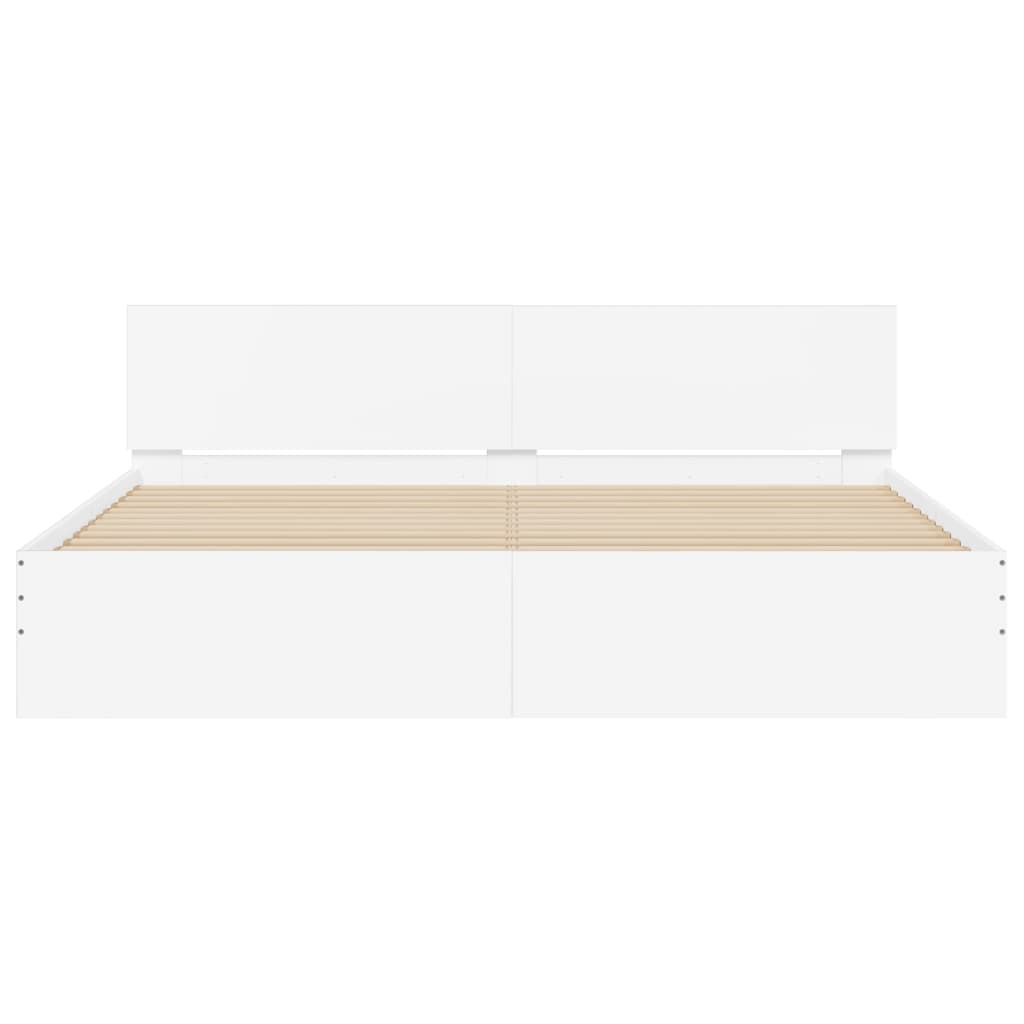vidaXL Rama łóżka z wezgłowiem i LED, biała, 200x200 cm