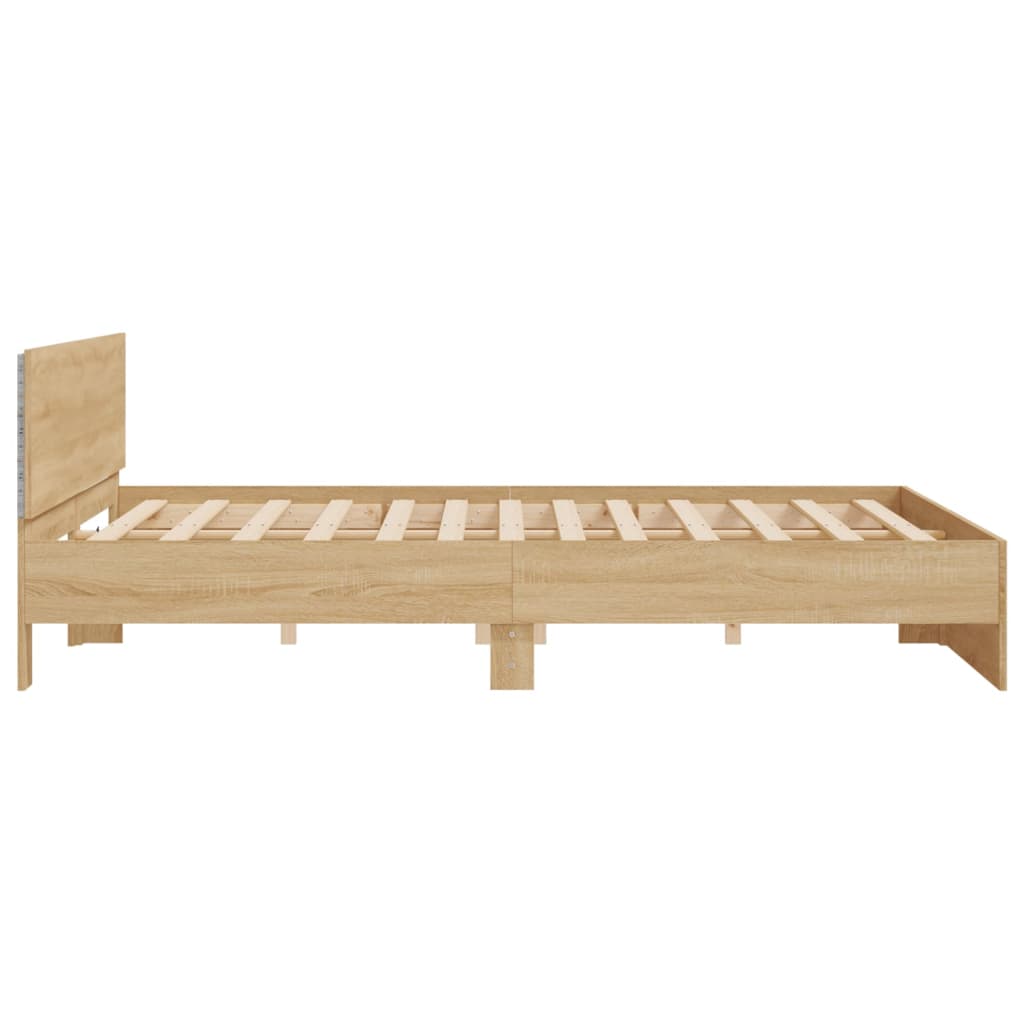 vidaXL Rama łóżka z wezgłowiem i LED, dąb sonoma, 200x200 cm