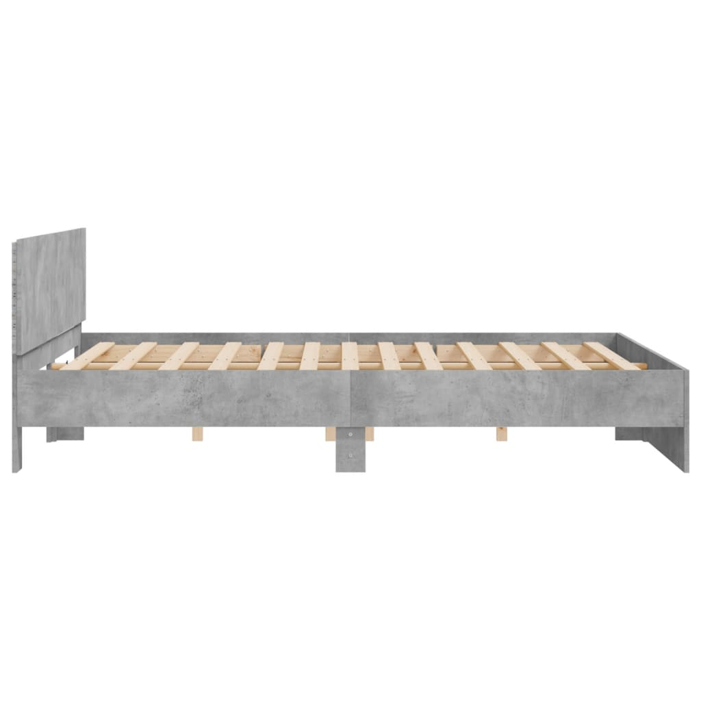vidaXL Rama łóżka z wezgłowiem i LED, szarość betonu, 200x200 cm