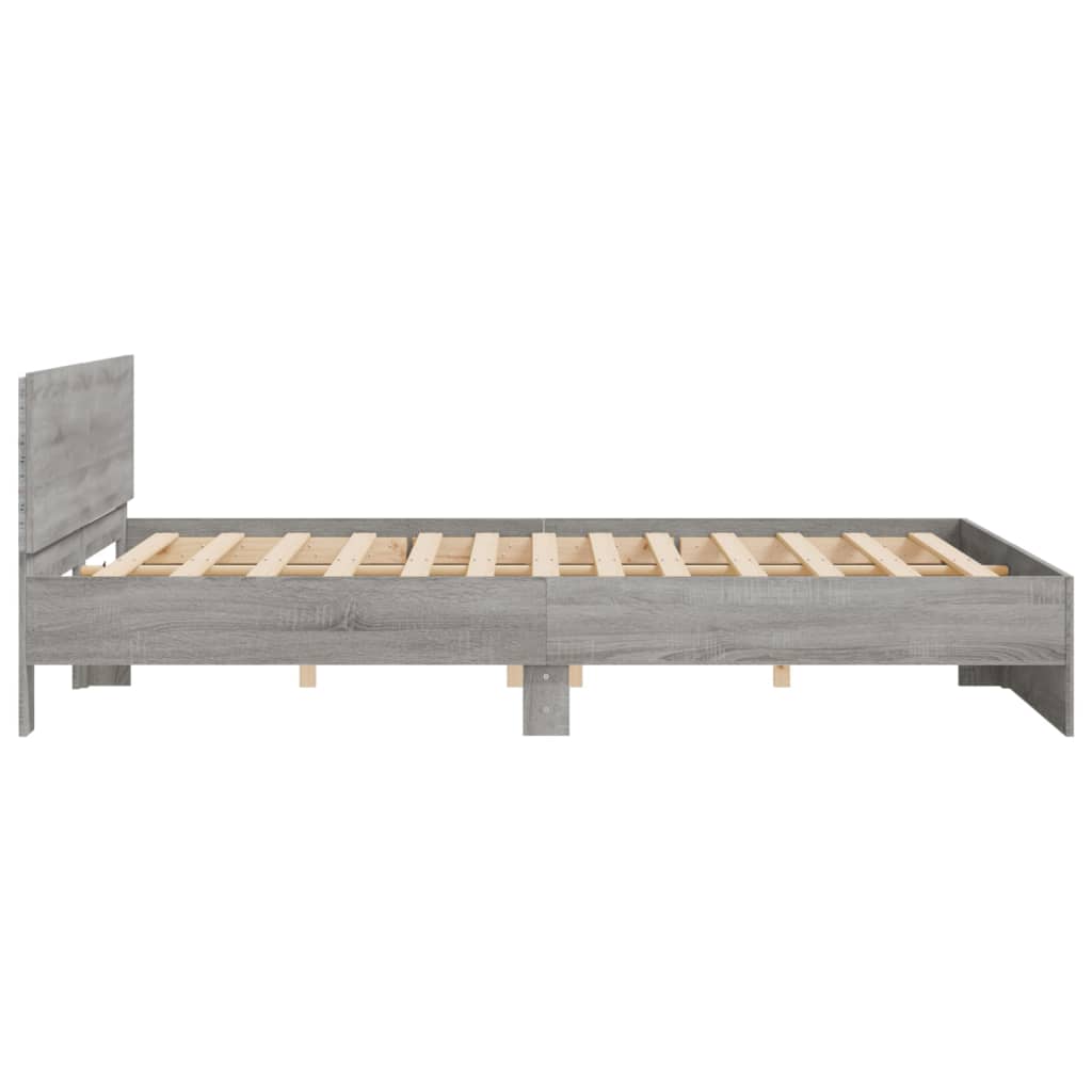 vidaXL Rama łóżka z wezgłowiem i LED, szary dąb sonoma, 200x200 cm
