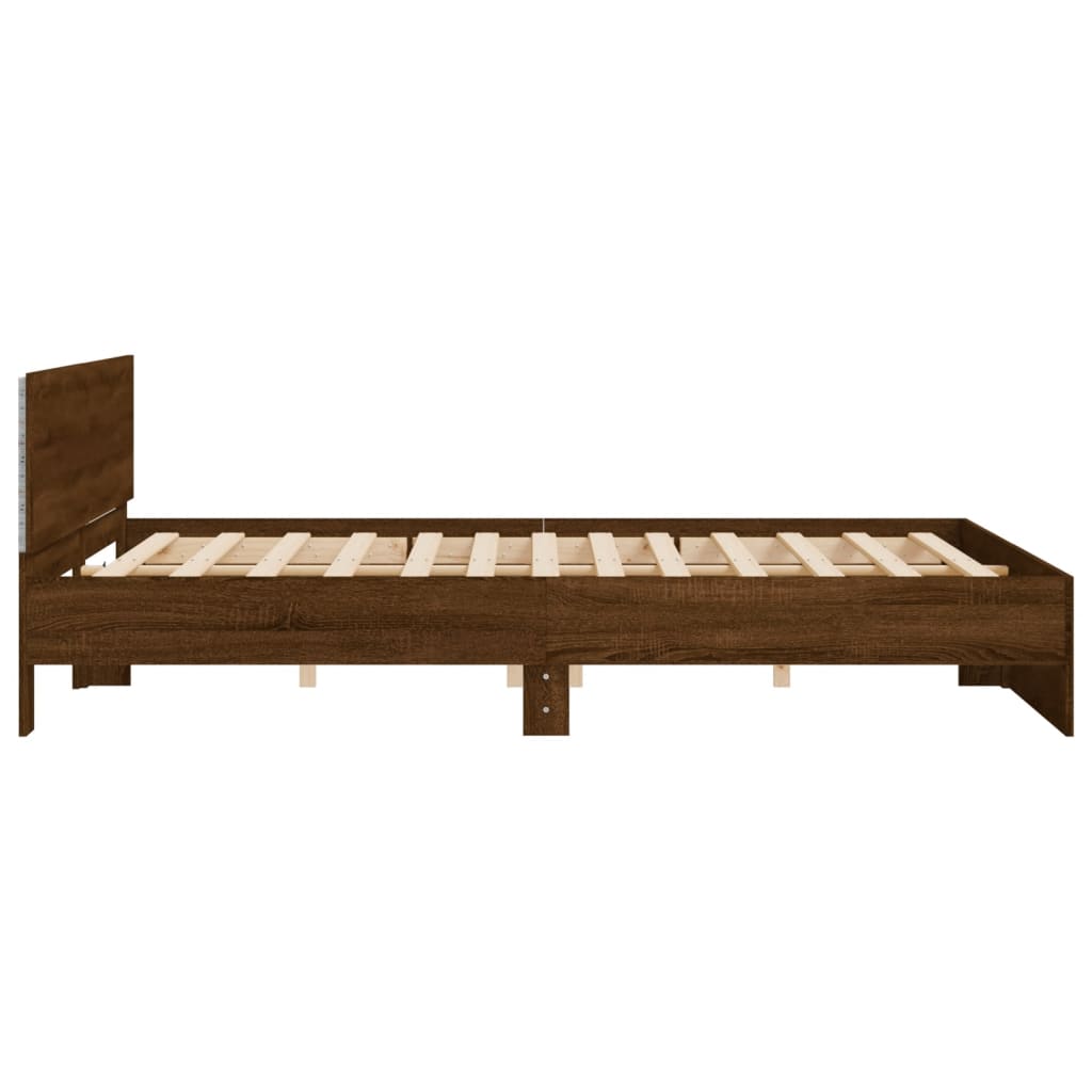 vidaXL Rama łóżka z wezgłowiem i LED, brązowy dąb, 200x200 cm