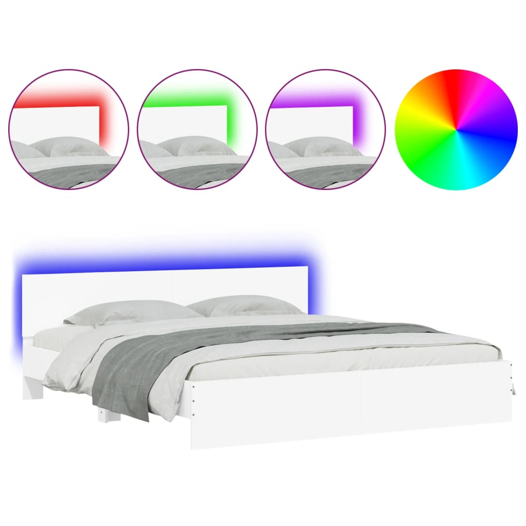 vidaXL Rama łóżka z wezgłowiem i LED, biała, 180x200 cm