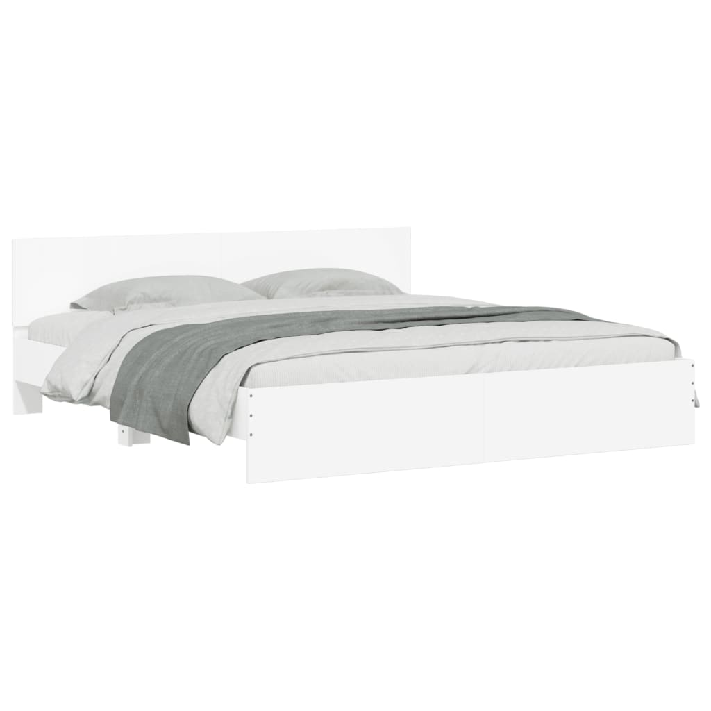 vidaXL Rama łóżka z wezgłowiem i LED, biała, 180x200 cm