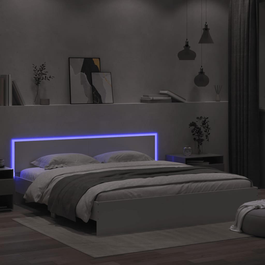 vidaXL Rama łóżka z wezgłowiem i LED, biała, 180x200 cm