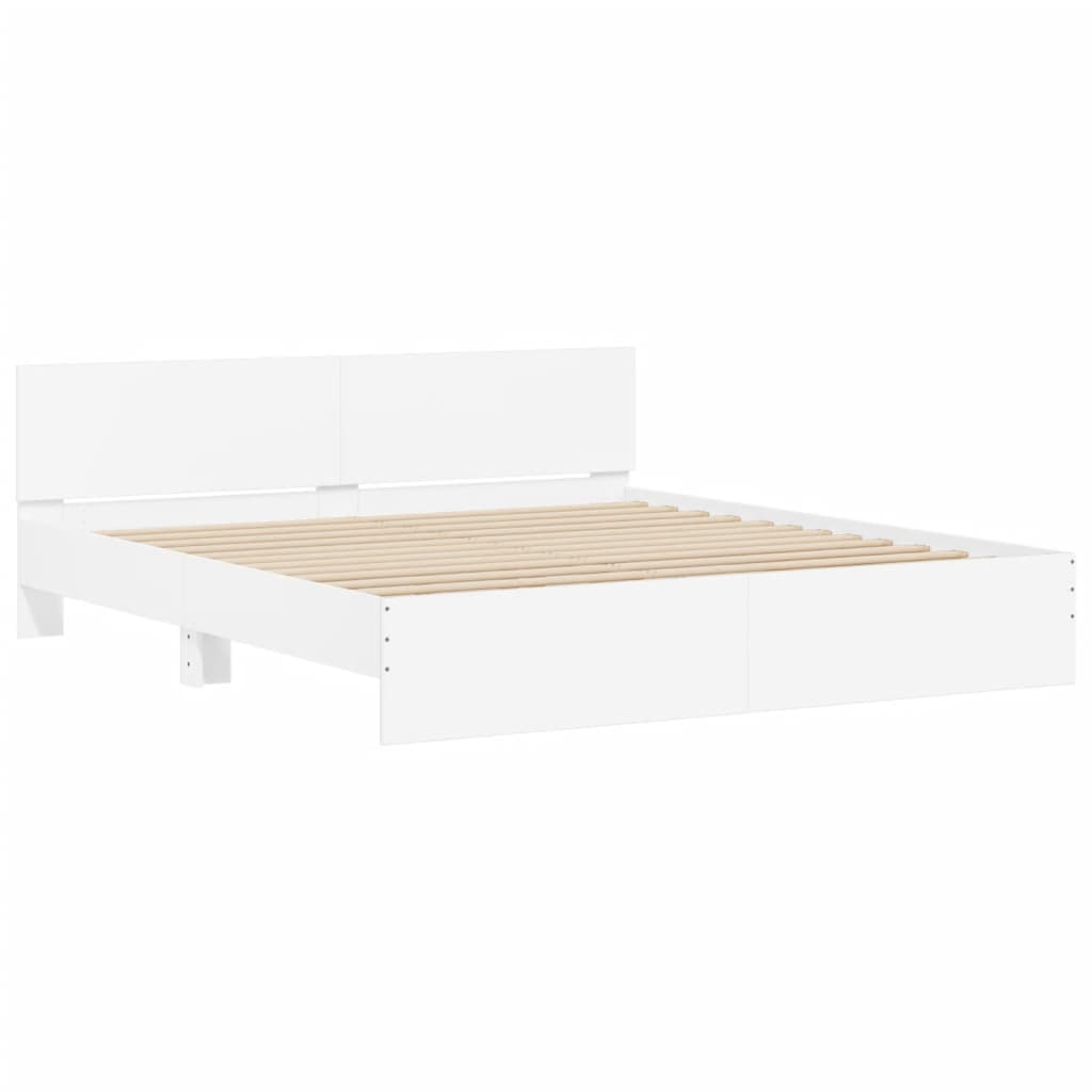 vidaXL Rama łóżka z wezgłowiem i LED, biała, 180x200 cm