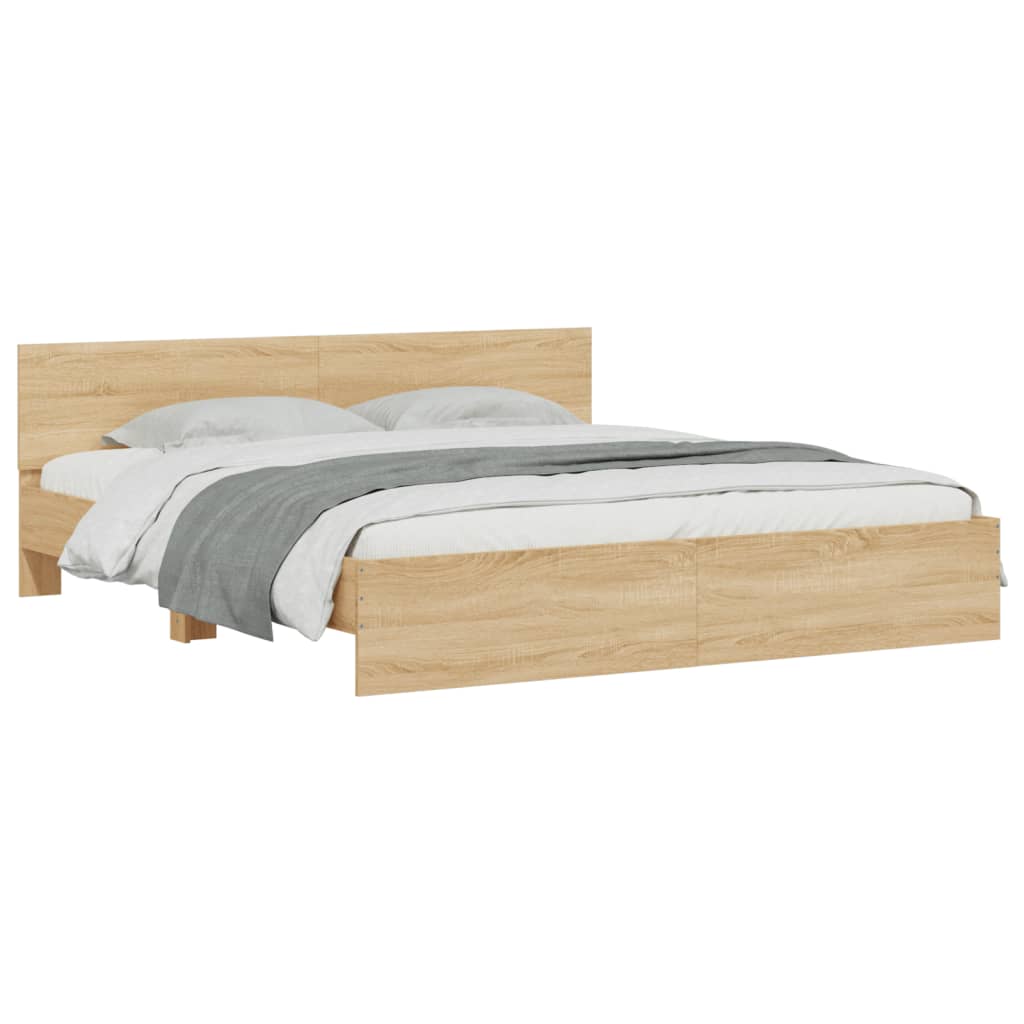 vidaXL Rama łóżka z wezgłowiem i LED, dąb sonoma, 180x200 cm